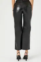 Women's Faux Leather Wide-Leg Pants Black