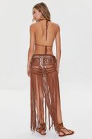 Women's Crochet Bralette & Tassel Maxi Skirt Set in Mocha Large