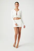 Women's Ruched Lace-Up Crop Top White