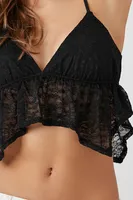 Women's Lace Handkerchief Cropped Cami Black