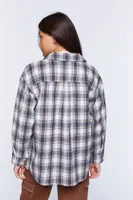 Women's Plaid Drop-Sleeve Shacket in Grey Small