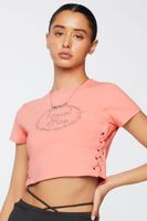 Women's Rhinestone Angel Vibe Graphic T-Shirt in Pink/Silver Large