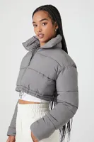 Women's Cropped Puffer Jacket in Dark Grey, XS