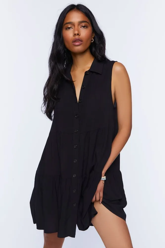 Women's Sleeveless Mini Shirt Dress in Black Small