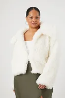 Women's Faux Shearling Cropped Coat in White, 3X