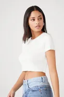 Women's Sweater-Knit Cropped T-Shirt in White, XS