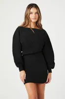 Women's Balloon-Sleeve Mini Sweater Dress