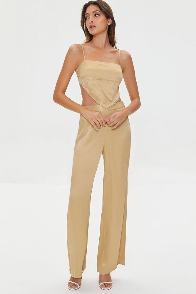 Women's Satin Wide-Leg Pants in Cappuccino Medium