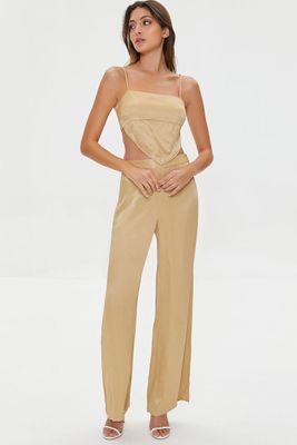 Women's Satin Wide-Leg Pants in Cappuccino Large