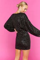 Women's Sequin Surplice Mini Dress in Black/Black, XS