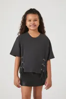 Girls Lace-Up Crew T-Shirt (Kids) in Black, 9/10