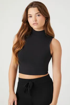 Women's Cropped Turtleneck Tank Top in Black Large