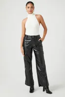 Women's Faux Leather Straight Cargo Pants