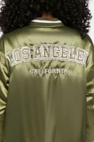 Women's Satin Embroidered Bomber Jacket in Olive/White Medium