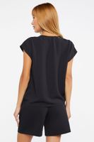 Women's Plunging Tie-Front Top in Black Small