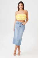 Women's Ruffle Cropped Tube Top in Yellow Large