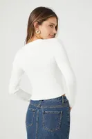 Women's Sweater-Knit Cutout Crop Top in White Medium