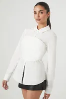 Women's Poplin Corset & Shirt Combo Top in White, XS
