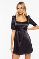 Women's Satin Belted Mini Dress in Black Medium