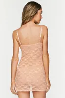 Women's Sheer Lace Lingerie Slip in Apricot Small