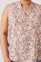 Women's Floral Print Top in Pink, 1X