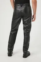 Men Slim-Fit Faux Leather Lace-Up Pants in Black, 33