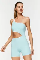 Women's Active Cutout One-Shoulder Romper in Powder Blue/White Large