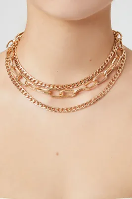 Women's Layered Curb & Anchor Necklace in Gold