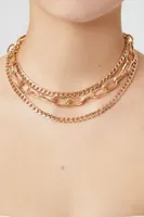 Women's Layered Curb & Anchor Necklace in Gold