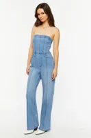 Women's Twill Tube Jumpsuit in Light Denim Medium