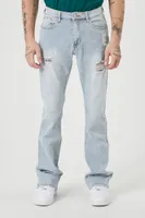 Men Distressed Mid-Rise Flare Jeans Light Denim,