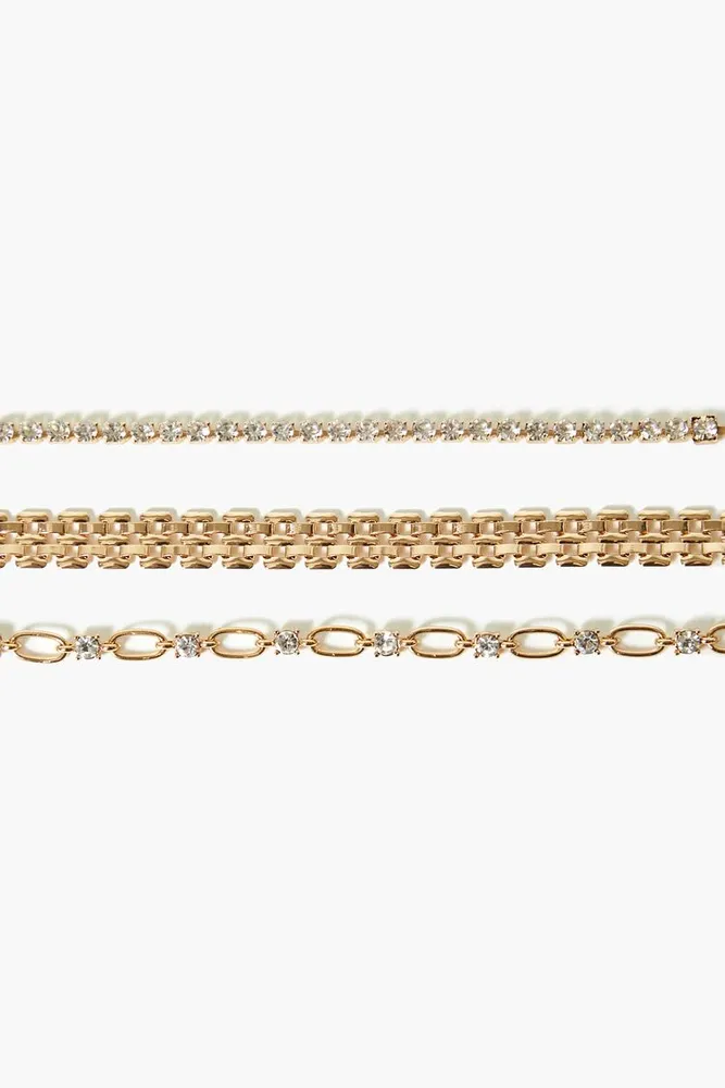 Women's Rhinestone Chain Bracelet Set in Gold