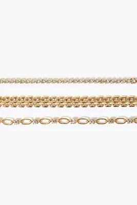 Women's Rhinestone Chain Bracelet Set in Gold