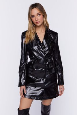 Women's Faux Leather Blazer Mini Dress in Black Large