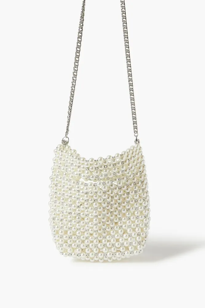 Women's Faux Pearl & Rhinestone Crossbody Bag in Cream