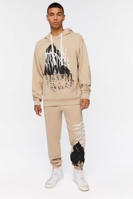 Men Fleece Wolf Graphic Joggers Taupe
