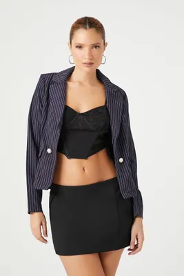 Women's Pinstriped Notched Blazer in Navy/White Large