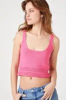 Women's Crochet Sweater-Knit Crop Top in Super Pink Small