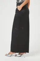 Women's Satin Cargo Maxi Skirt in Black, XS