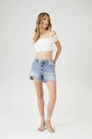 Women's Mesh Off-the-Shoulder Crop Top in White Large