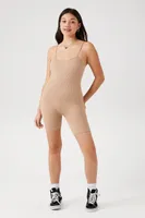 Women's Fitted Rib-Knit Cami Romper in Nude Large