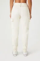 Women's Belted Twill Cargo Joggers in Cream Large