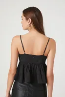 Women's Cropped Textured Babydoll Cami in Black, XL