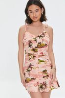 Women's Tropical Ruffled Cami Dress Peach