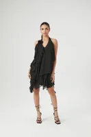 Women's Rosette Ruffle Halter Mini Dress Black