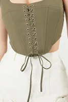 Women's Cropped Twill Lace-Up Bustier in Olive Small