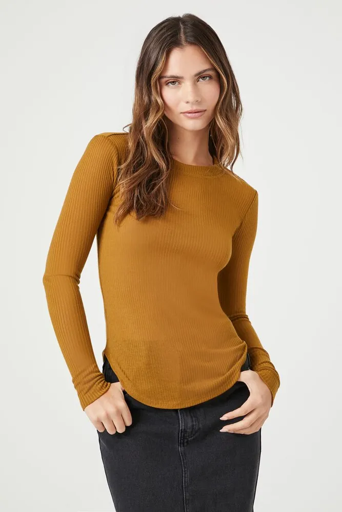 Women's Ribbed Knit Dolphin-Hem Top