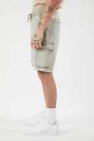 Men Drawstring Denim Shorts in Light Olive, XL