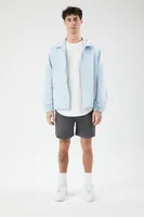 Men Hooded Raglan Zip-Up Jacket in Light Blue Large