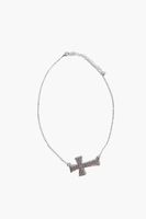 Women's Cross Pendant Necklace Set in Silver/Clear